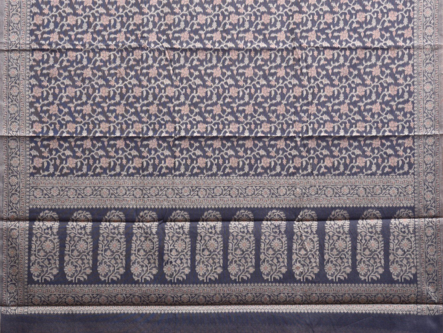 Dark Grey Dhakai Jamdani Cotton Viscose Saree with Floral Pallu and Border Design dj0073