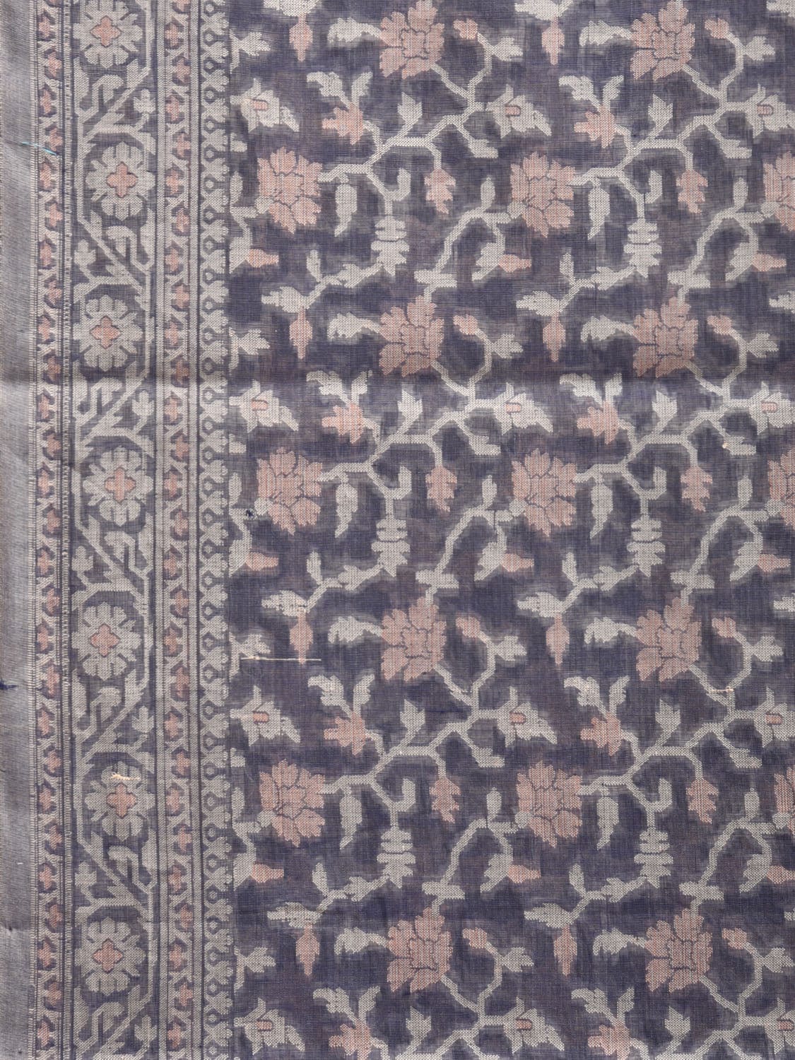 Dark Grey Dhakai Jamdani Cotton Viscose Saree with Floral Pallu and Border Design dj0073