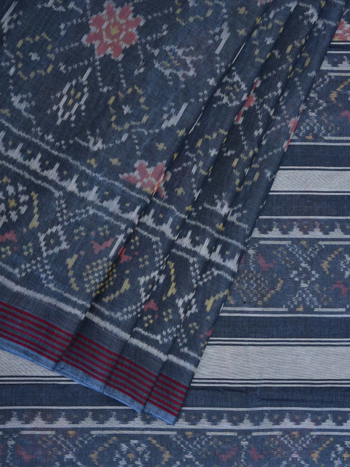 Dark Grey Ikat Cotton Handloom Saree with All Over Design i0713