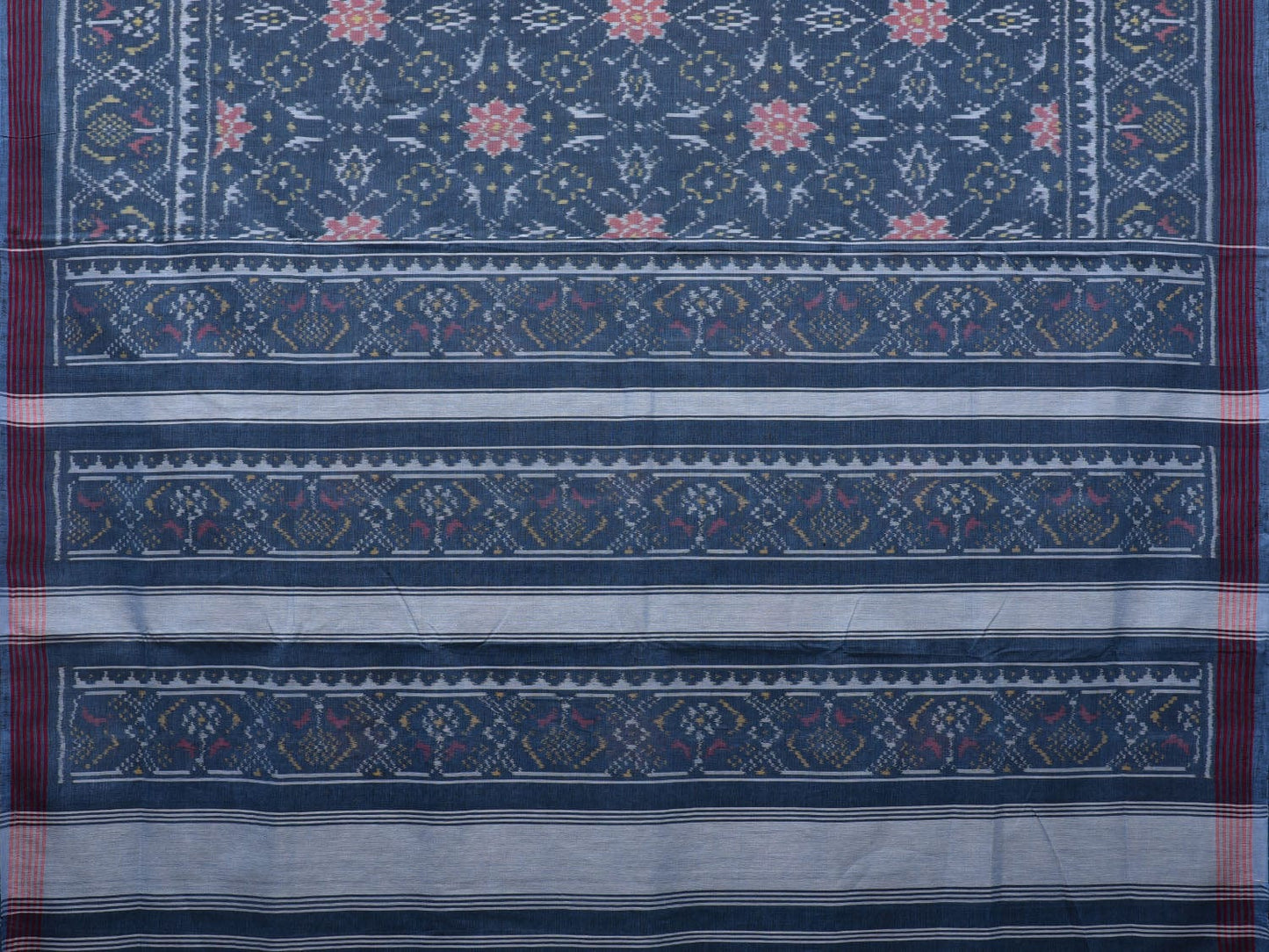 Dark Grey Ikat Cotton Handloom Saree with All Over Design i0713