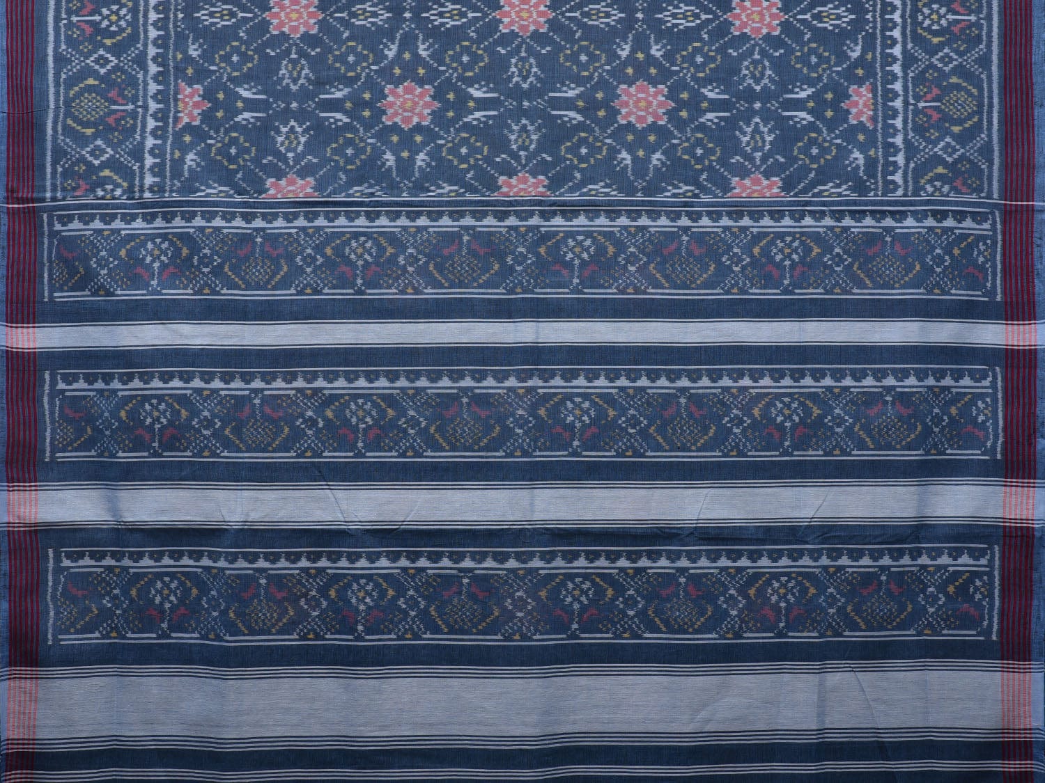 Dark Grey Ikat Cotton Handloom Saree with All Over Design i0713