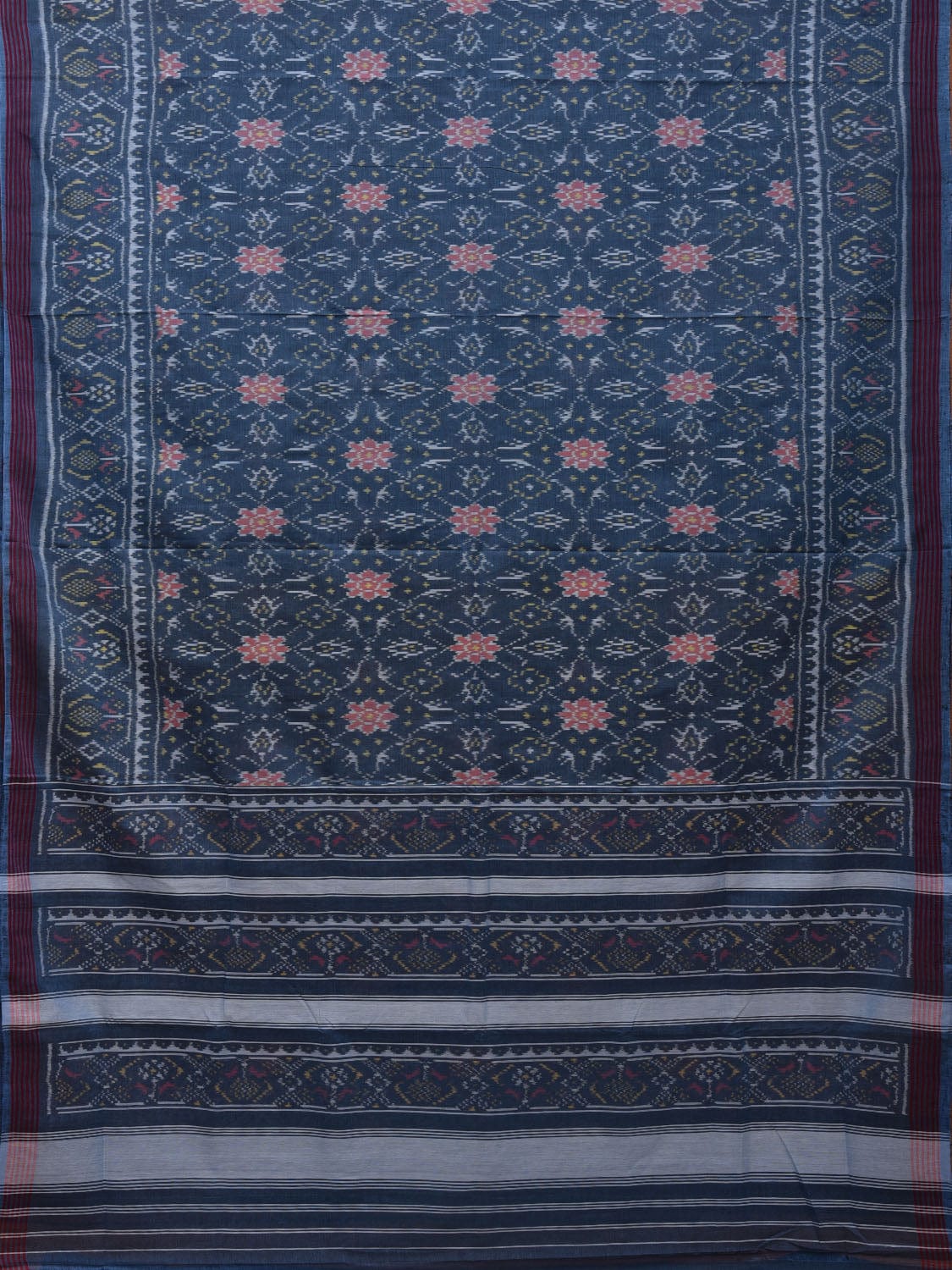 Dark Grey Ikat Cotton Handloom Saree with All Over Design i0713