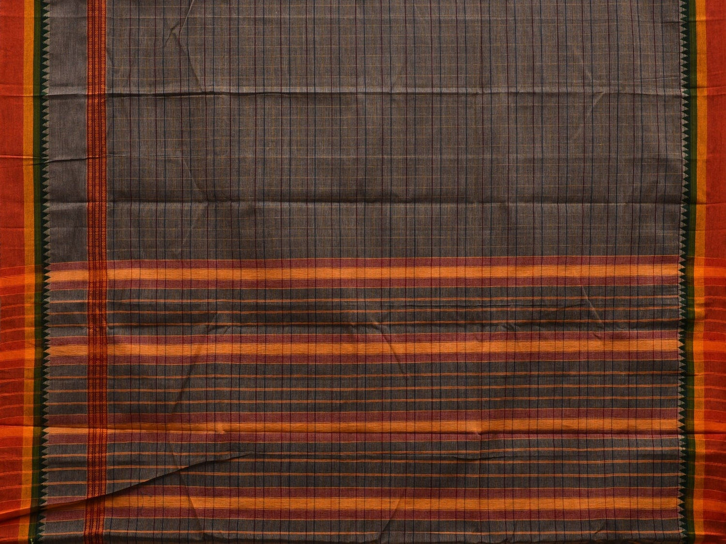 Dark Grey Narayanpet Cotton Handloom Saree with Checks Design No Blouse np0537