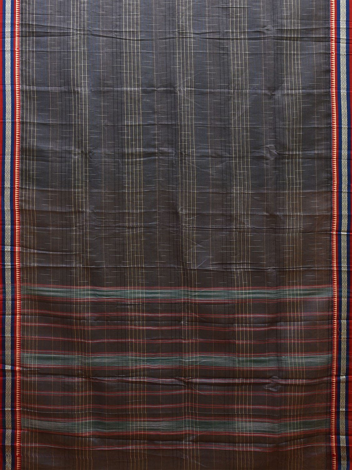 Dark Grey Narayanpet Cotton Handloom Saree with Strips Design No Blouse np1025