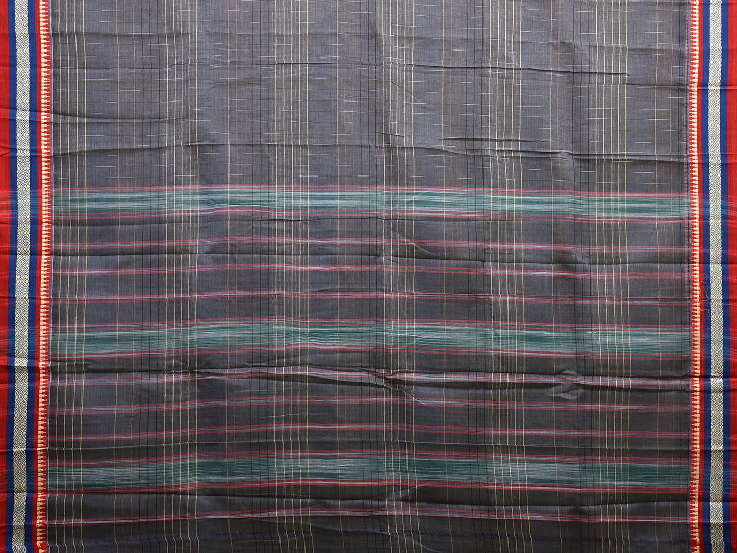 Dark Grey Narayanpet Cotton Handloom Saree with Strips Design No Blouse np1025