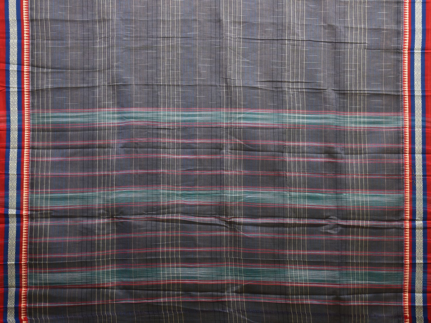 Dark Grey Narayanpet Cotton Handloom Saree with Strips Design No Blouse np1025