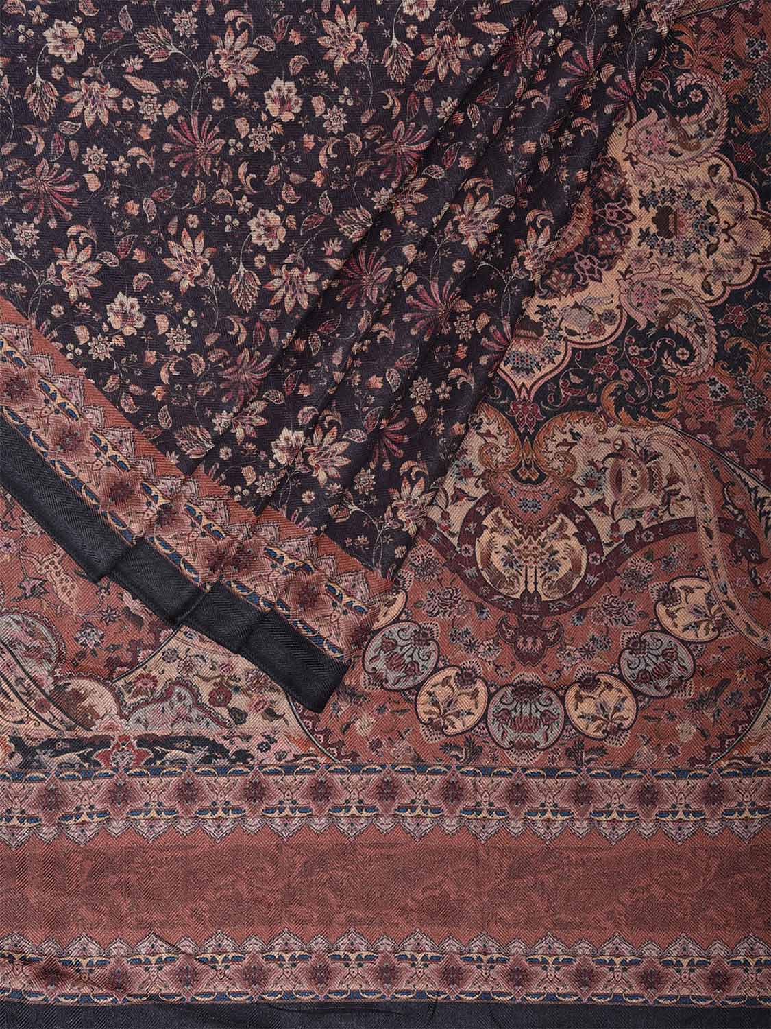 Dark Grey Pashmina Print Viscose Twill Saree with All Over Floral Design o0660