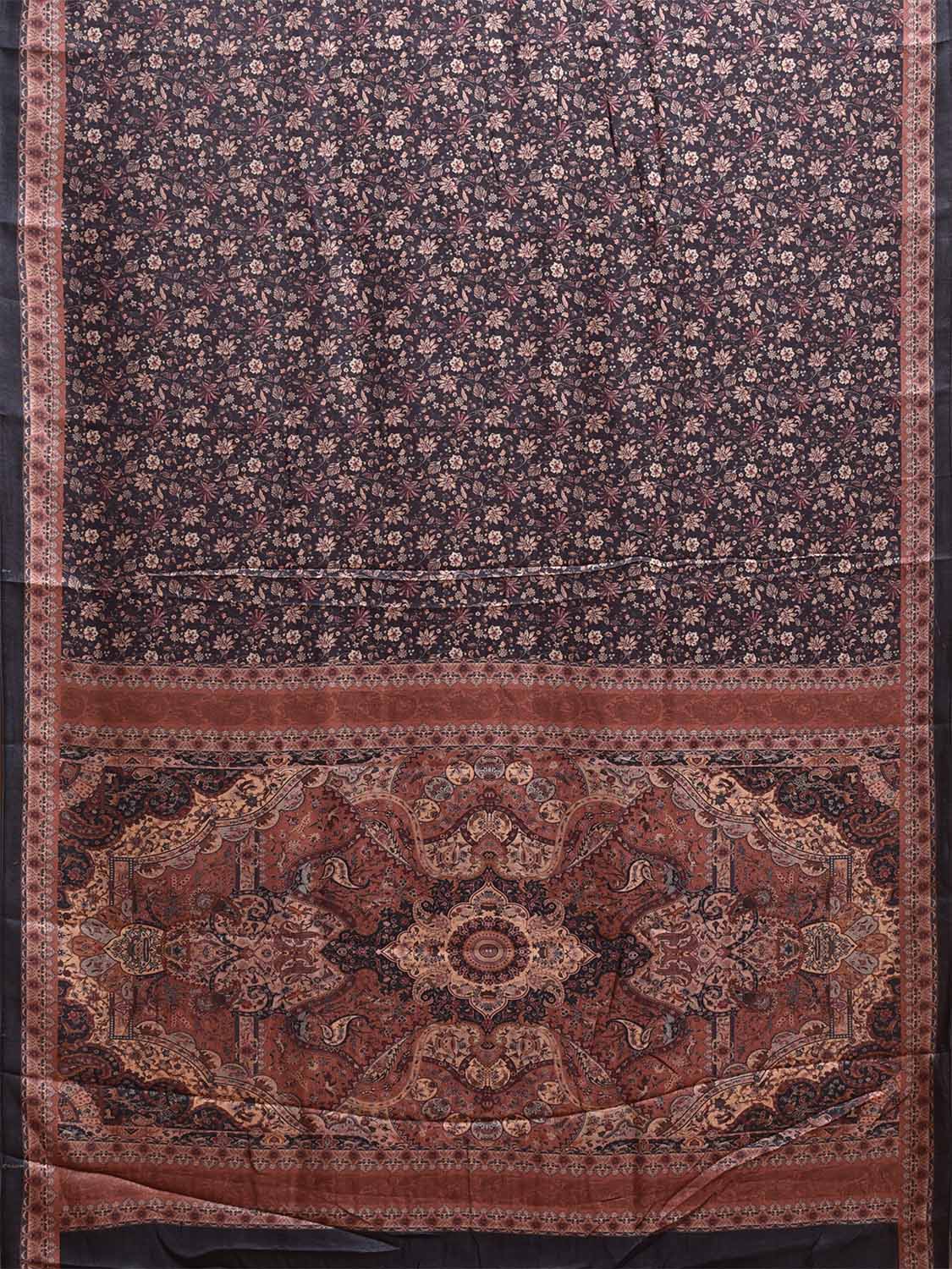 Dark Grey Pashmina Print Viscose Twill Saree with All Over Floral Design o0660