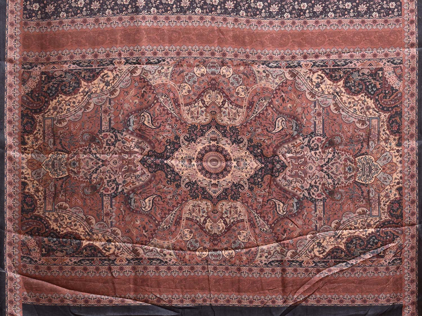 Dark Grey Pashmina Print Viscose Twill Saree with All Over Floral Design o0660