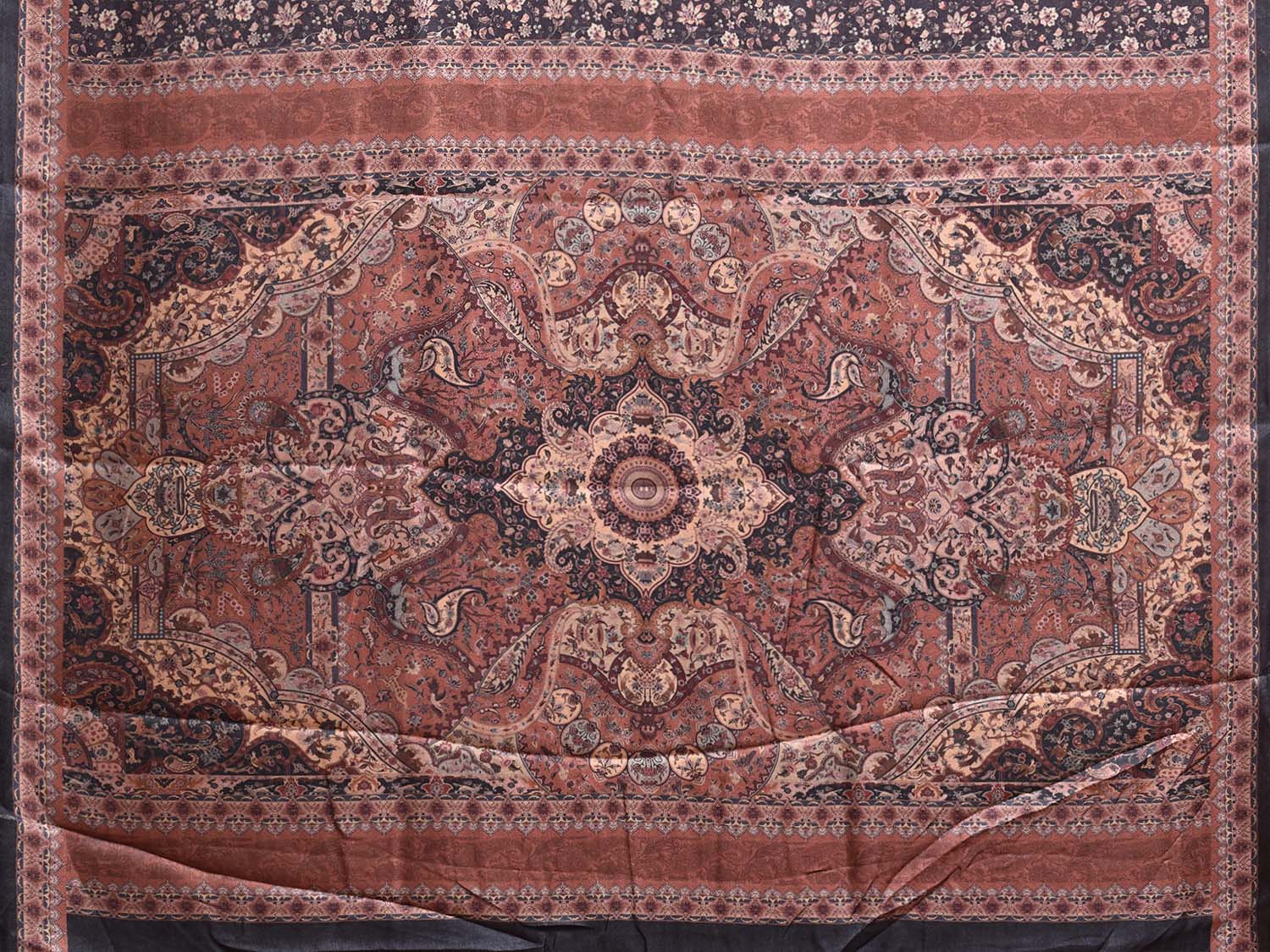 Dark Grey Pashmina Print Viscose Twill Saree with All Over Floral Design o0660