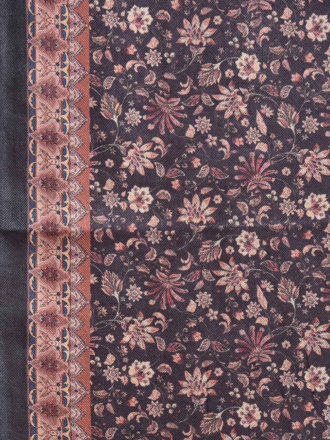 Dark Grey Pashmina Print Viscose Twill Saree with All Over Floral Design o0660