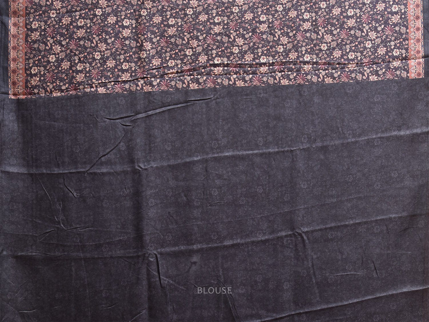 Dark Grey Pashmina Print Viscose Twill Saree with All Over Floral Design o0660