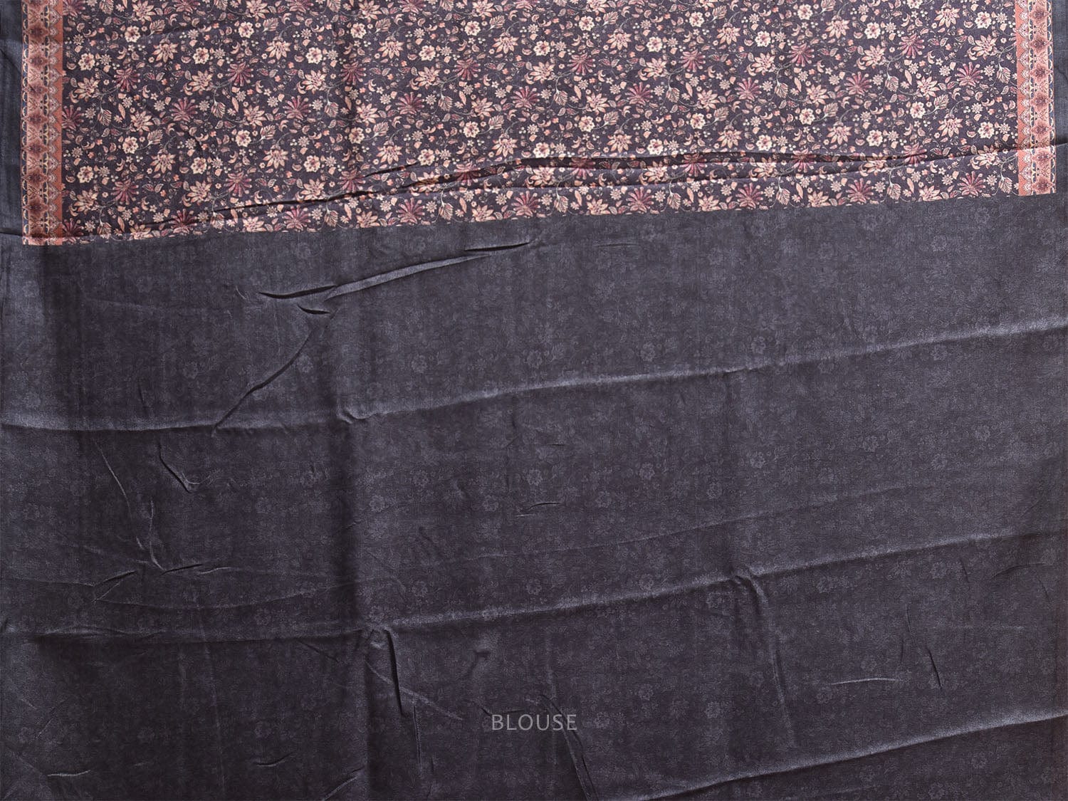 Dark Grey Pashmina Print Viscose Twill Saree with All Over Floral Design o0660