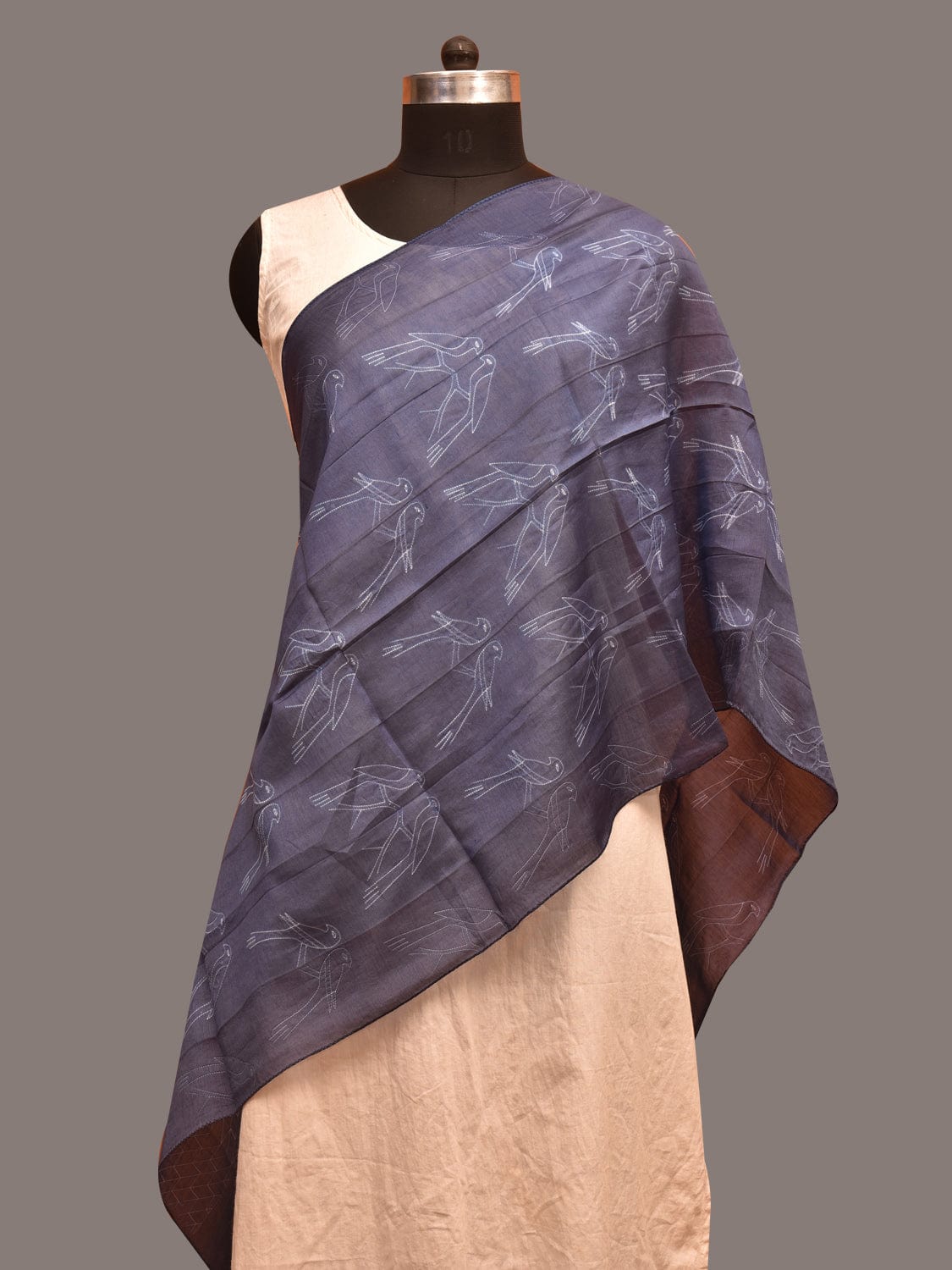 Dark Grey Shibori Sico Stole with Birds Design ds3601