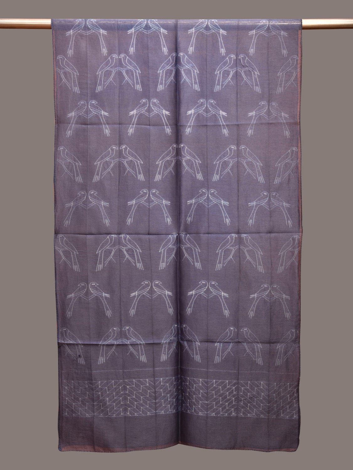 Dark Grey Shibori Sico Stole with Birds Design ds3601