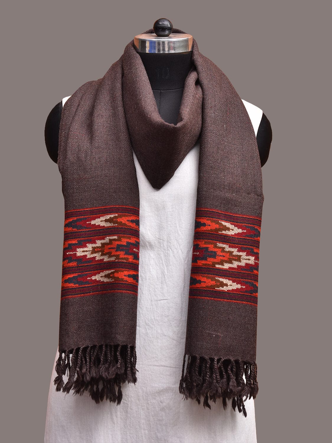 Dark Grey Woolen Shawl with Strips Design ds3660