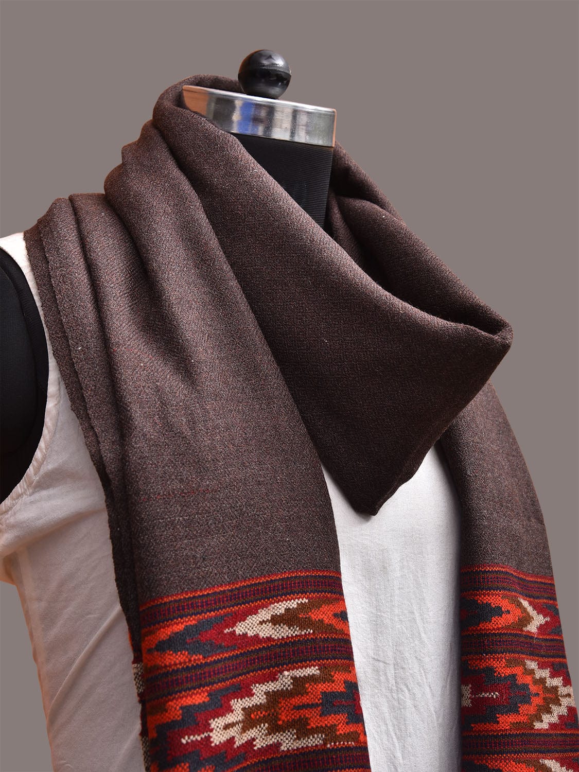 Dark Grey Woolen Shawl with Strips Design ds3660