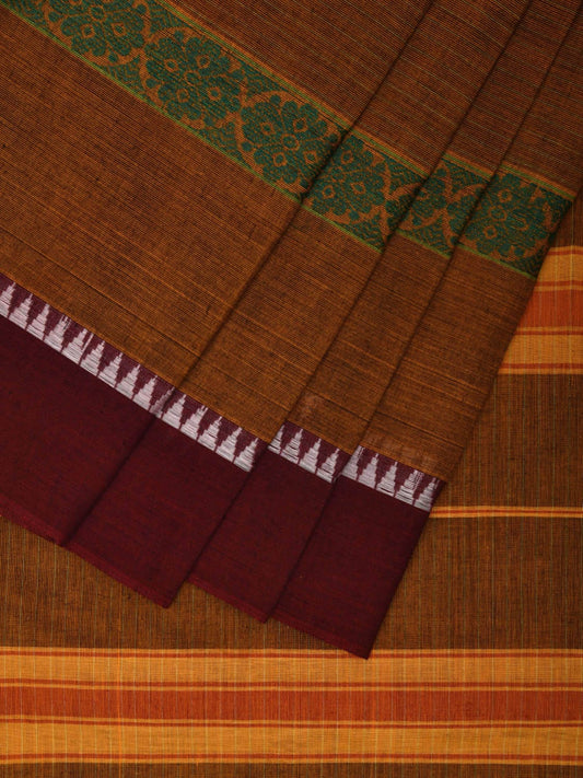 Dark Mustard Narayanpet Cotton Handloom Saree with Big Border Design No Blouse np0922