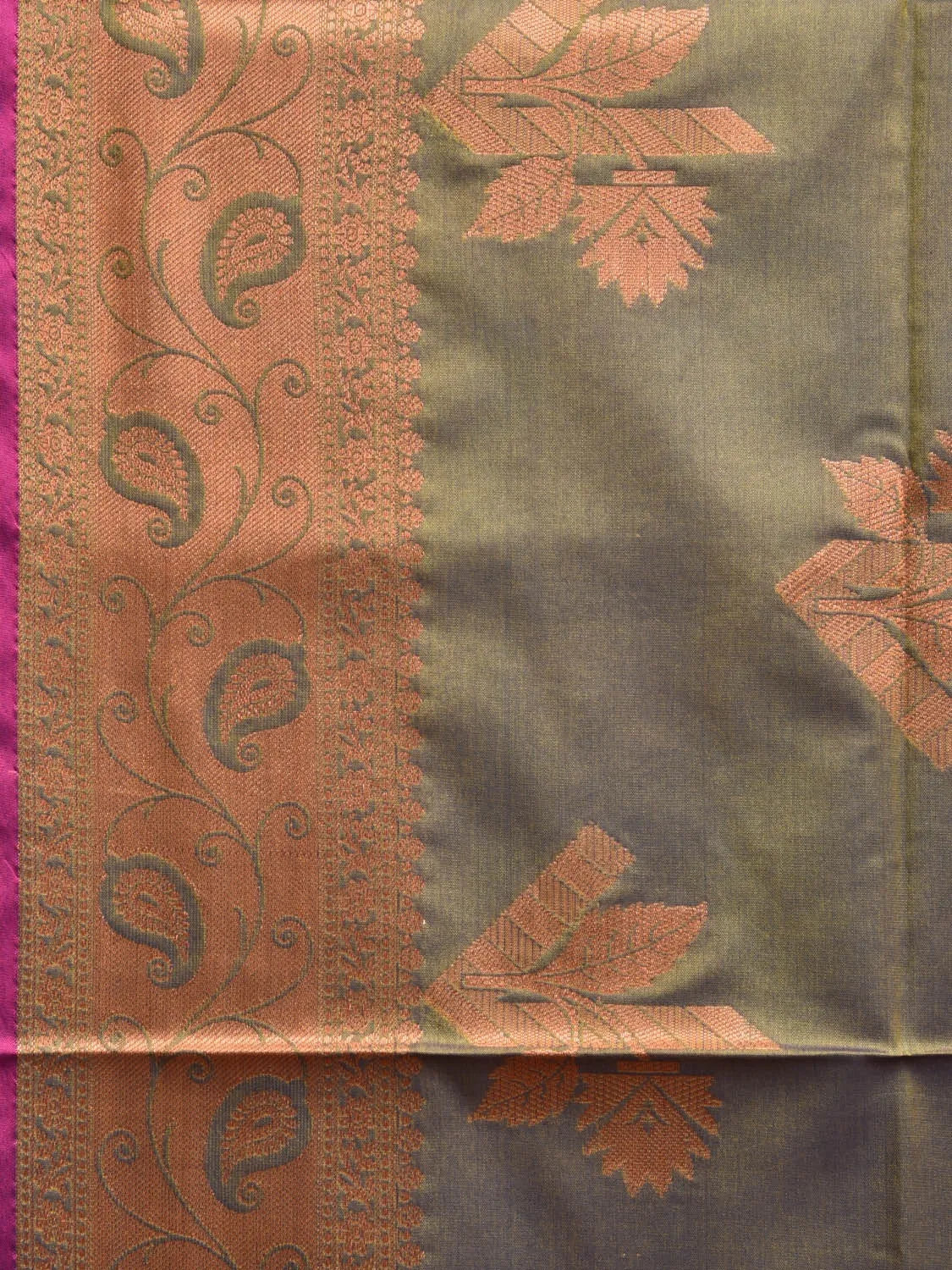 Dark Olive Katan Silk Saree with Border and Body Butta Design b0060ds