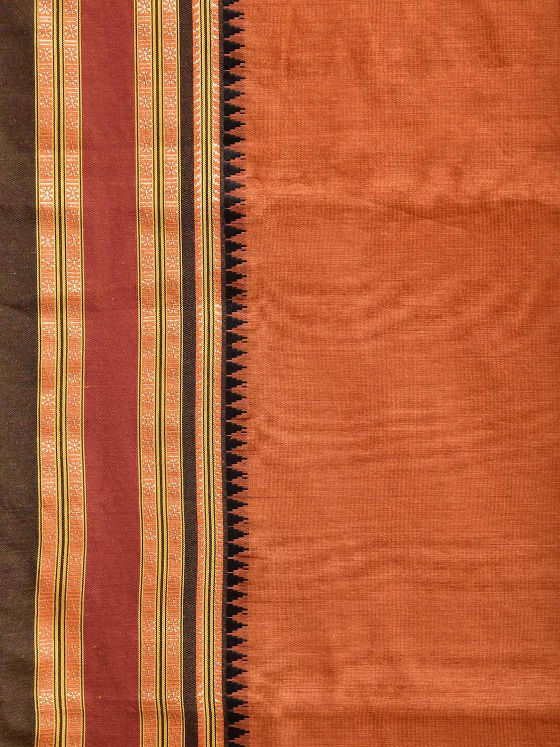 Dark Orange Bamboo Cotton Plain Saree with Strips Pallu Design No Blouse bc0756