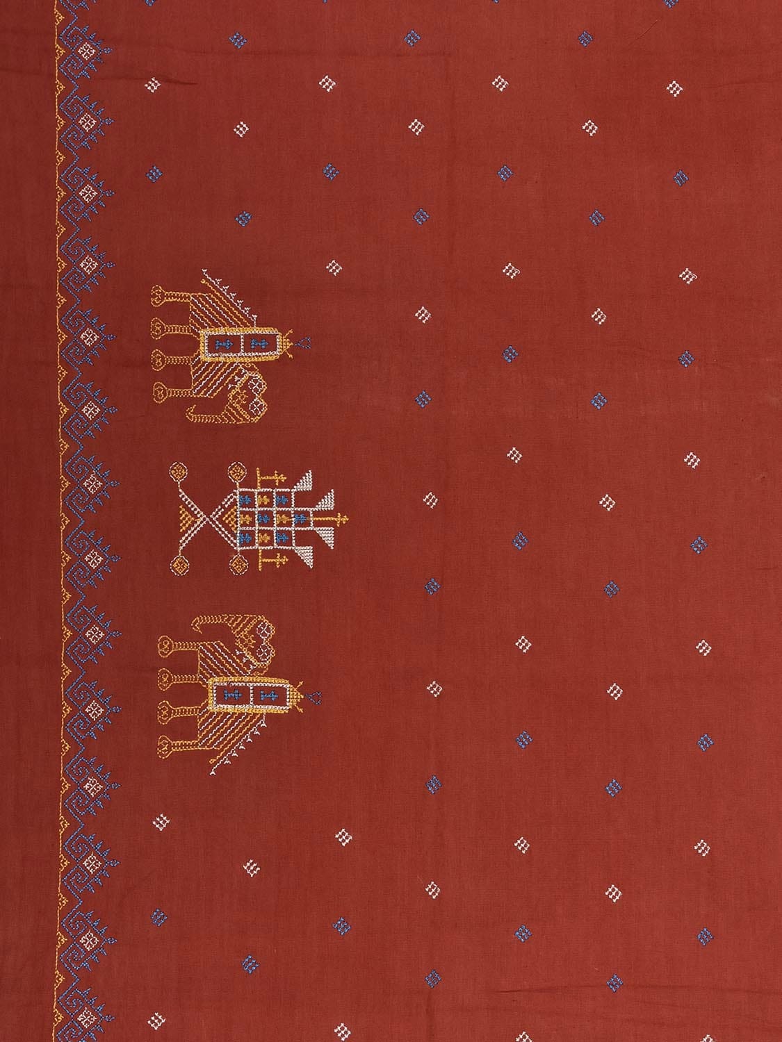 Dark Peach Kasuti Khadi Cotton Blouse with Elephant Design Length 1mt Width 44 Inches BL0159