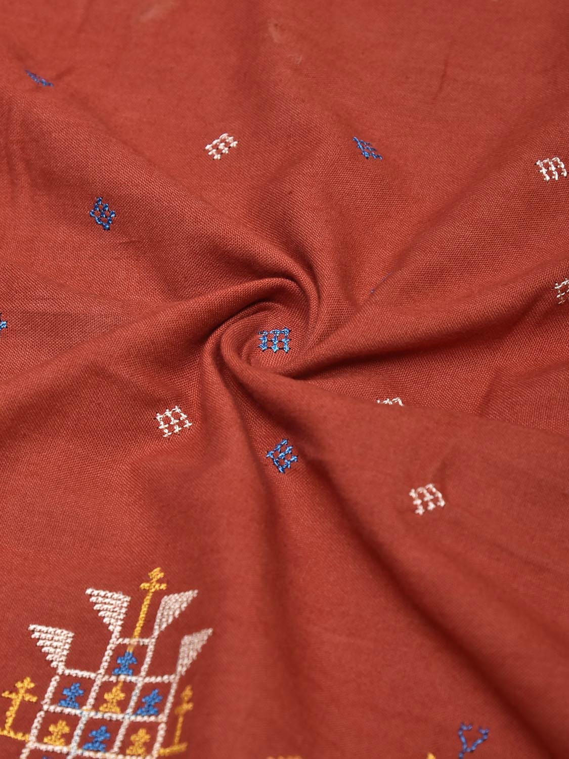 Dark Peach Kasuti Khadi Cotton Blouse with Elephant Design Length 1mt Width 44 Inches BL0159