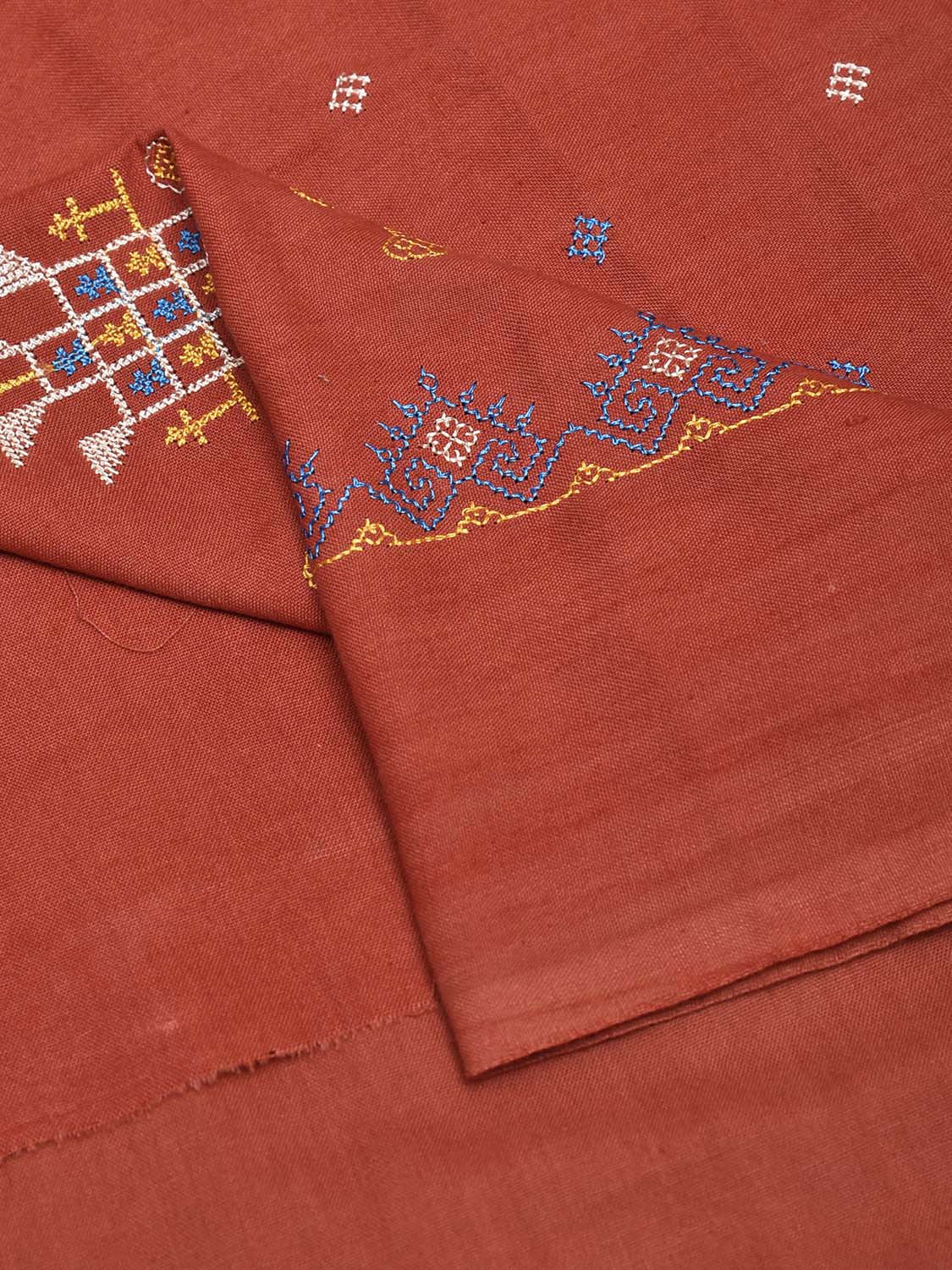 Dark Peach Kasuti Khadi Cotton Blouse with Elephant Design Length 1mt Width 44 Inches BL0159