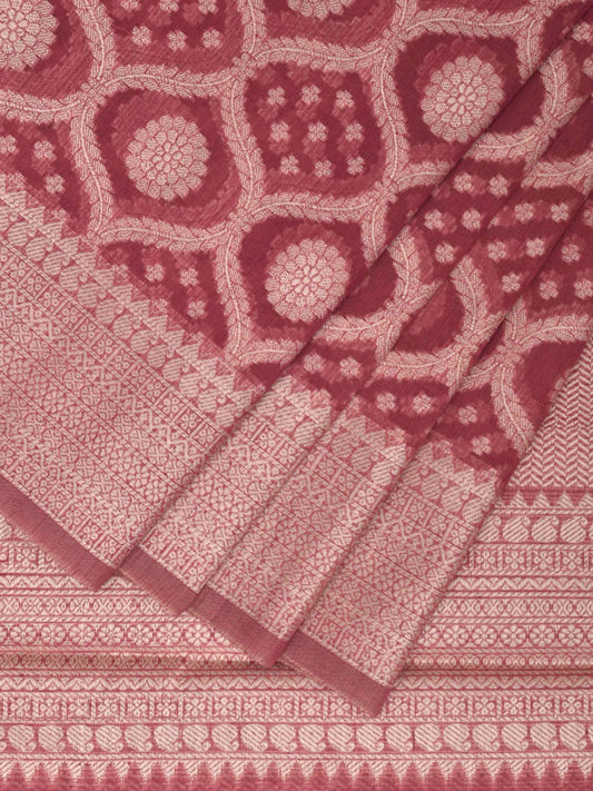 Dark Pink Dhakai Jamdani Cotton Viscose Saree with All Over Grill Design dj0072