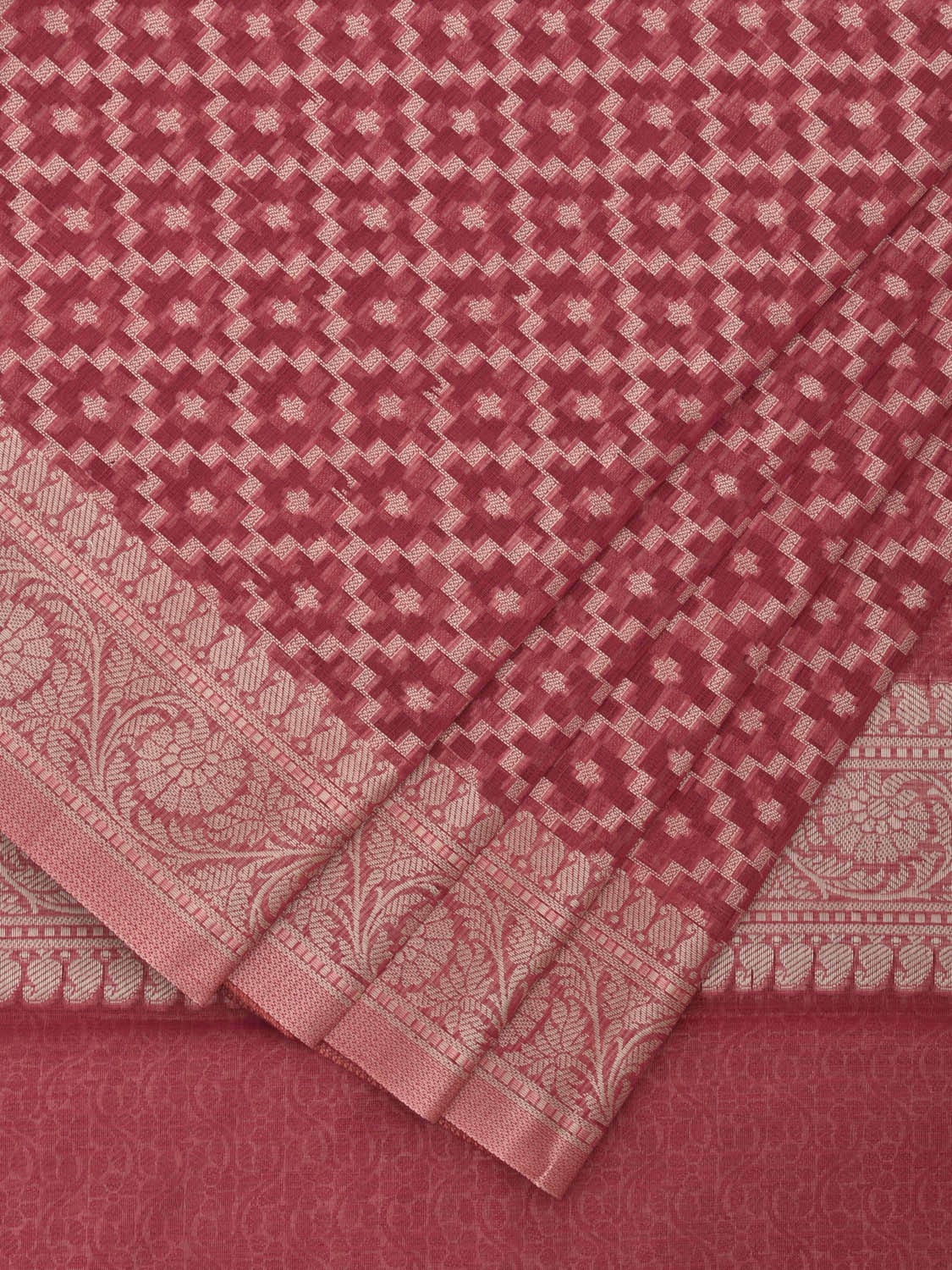 Dark Pink Dhakai Jamdani Cotton Viscose Saree with Grill and Mango Pallu Design dj0078