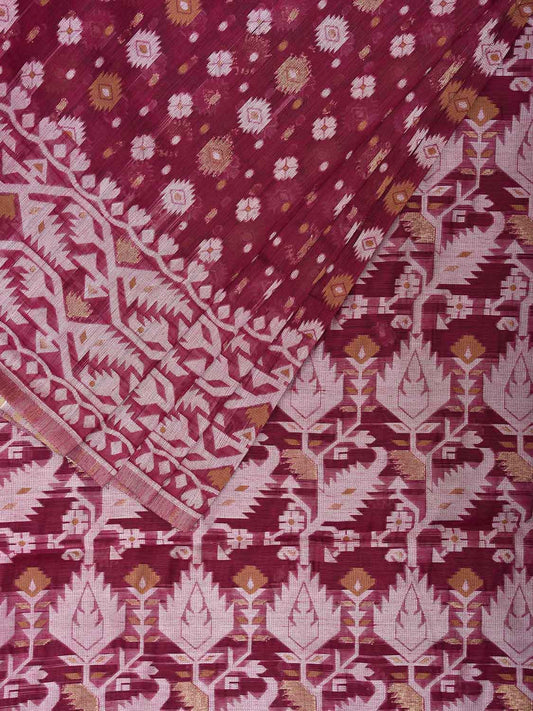 Dark Pink Dhakai Jamdani Cotton Viscose Saree with Pallu and Border Design dj0092
