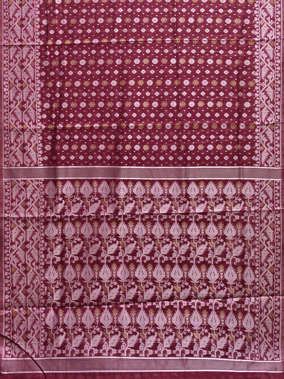 Dark Pink Dhakai Jamdani Cotton Viscose Saree with Pallu and Border Design dj0092