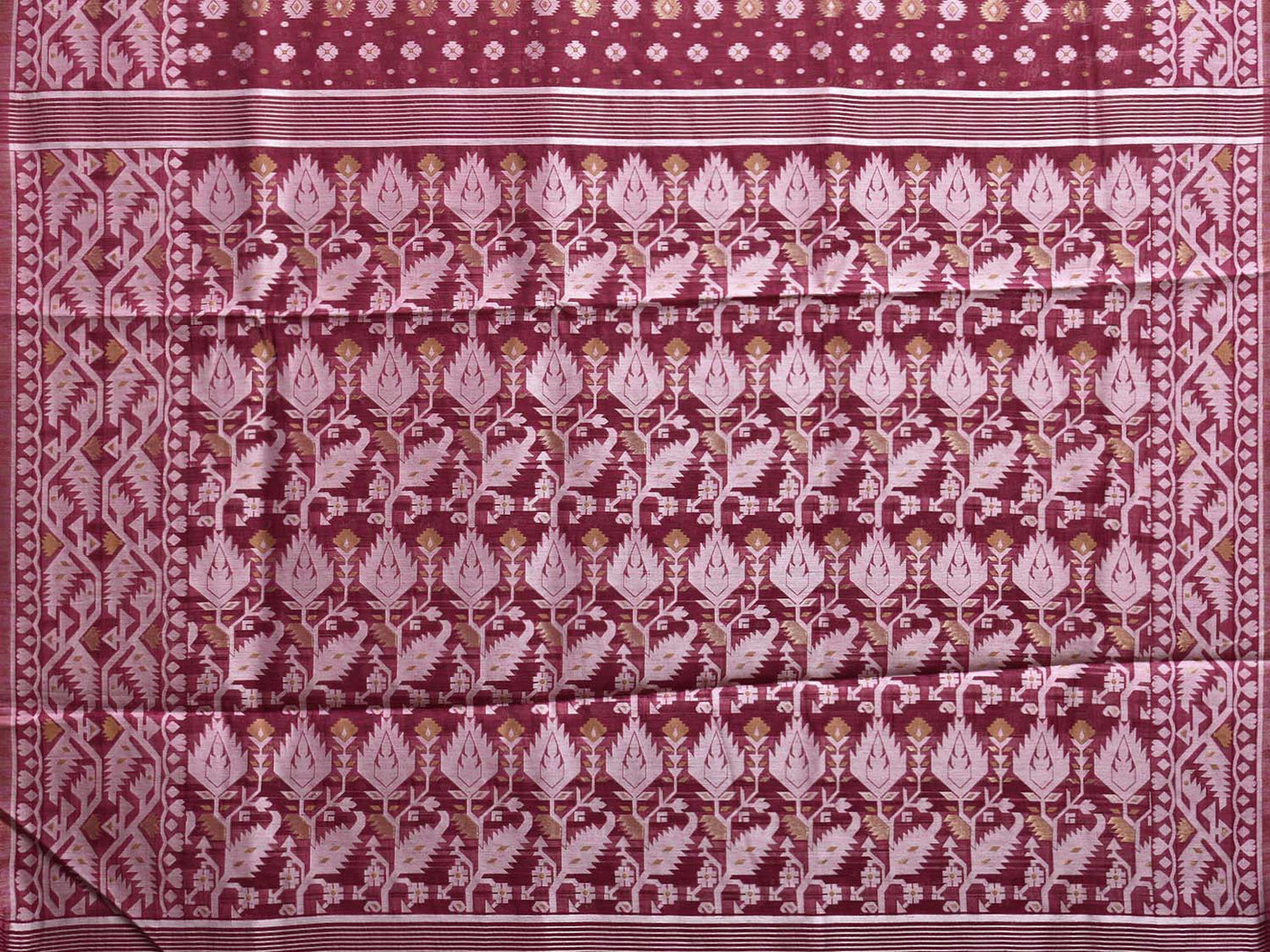 Dark Pink Dhakai Jamdani Cotton Viscose Saree with Pallu and Border Design dj0092