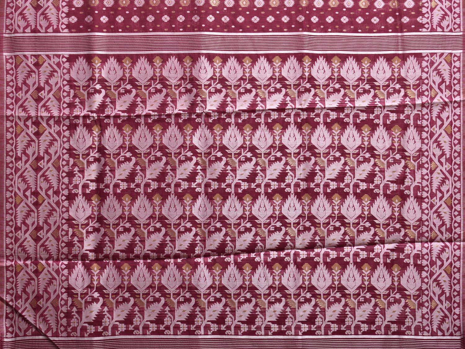 Dark Pink Dhakai Jamdani Cotton Viscose Saree with Pallu and Border Design dj0092