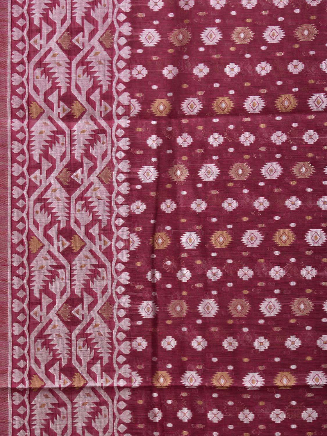 Dark Pink Dhakai Jamdani Cotton Viscose Saree with Pallu and Border Design dj0092
