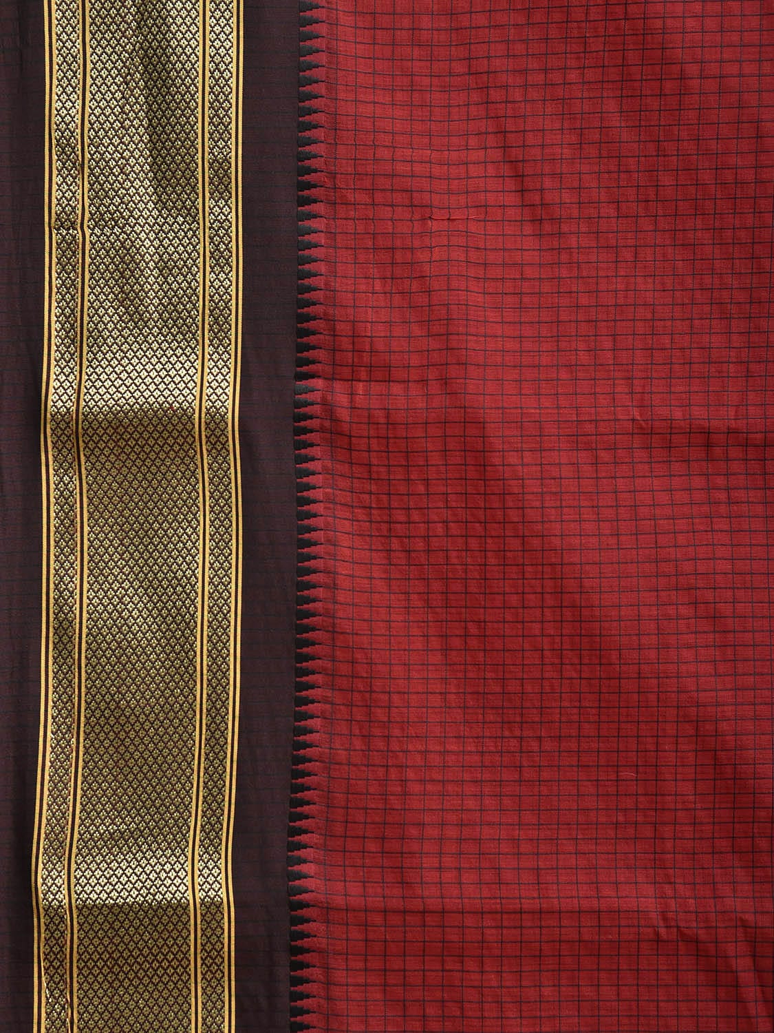 Dark Red and Brown Bamboo Cotton Saree with Checks Design No Blouse bc0804
