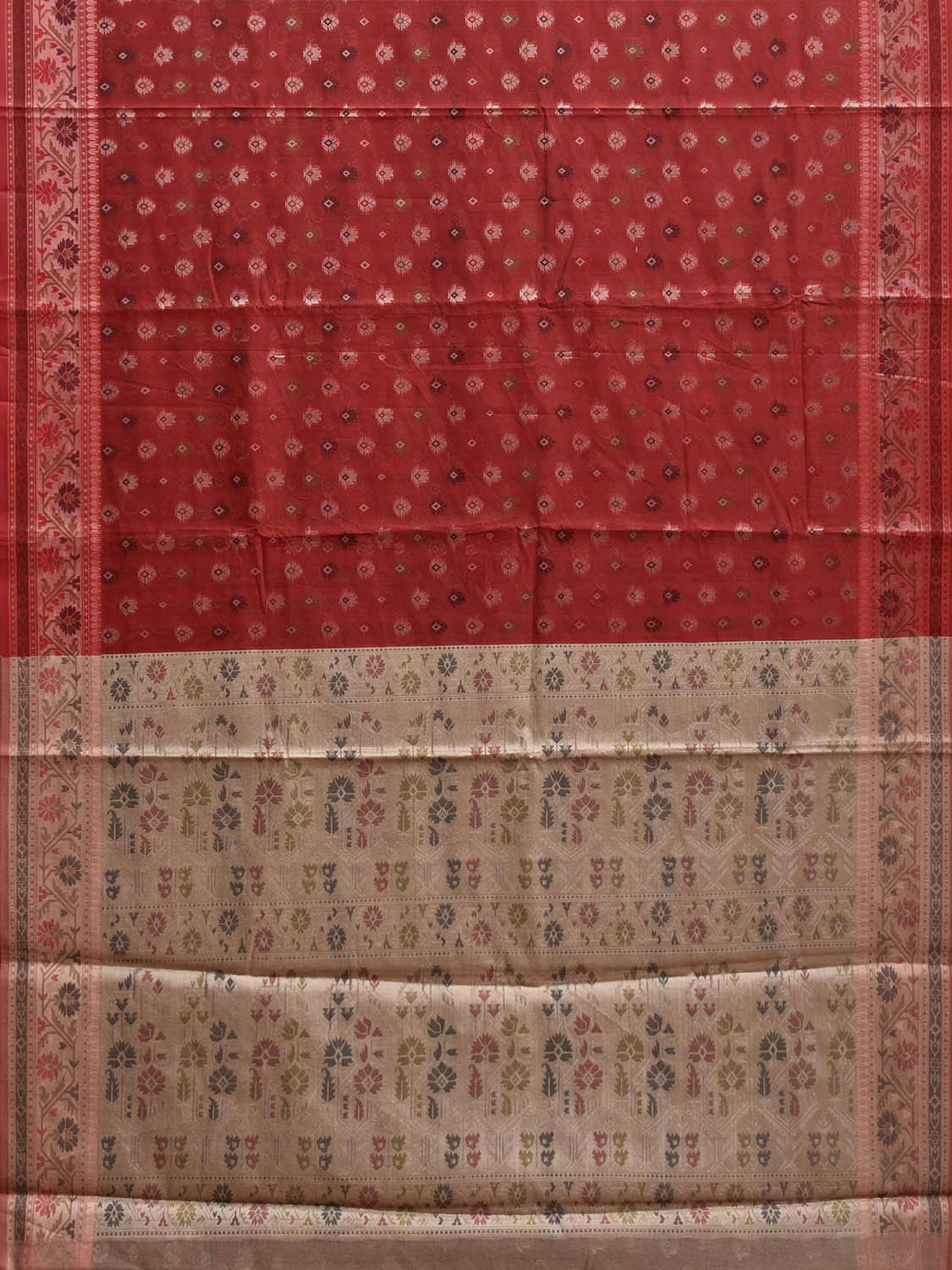 Dark Red and Cream Dhakai Jamdani Cotton Viscose Saree with Buta and Border Design dj0091