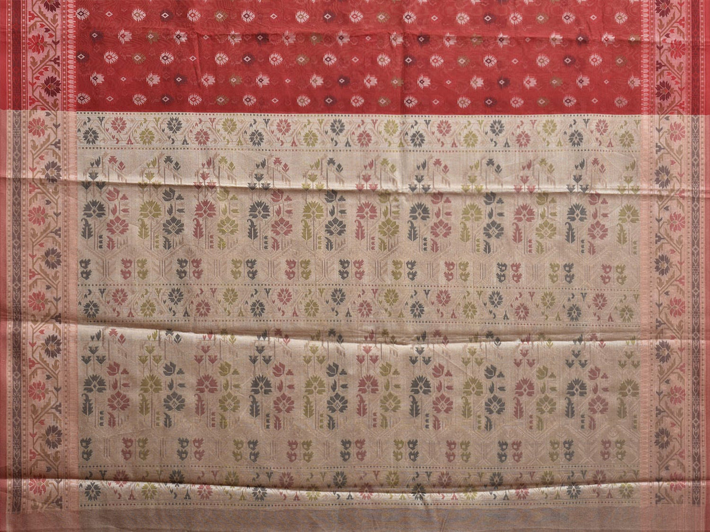 Dark Red and Cream Dhakai Jamdani Cotton Viscose Saree with Buta and Border Design dj0091