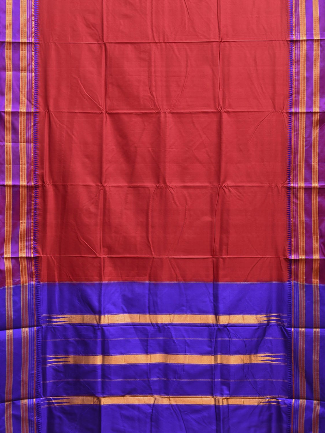 Dark Red and Dark Blue Narayanpet Silk Handloom Plain Saree with Contrast Pallu Design No Blouse np1062