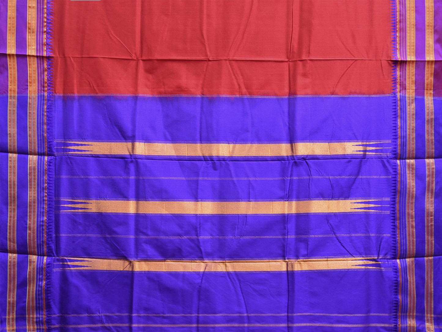 Dark Red and Dark Blue Narayanpet Silk Handloom Plain Saree with Contrast Pallu Design No Blouse np1062