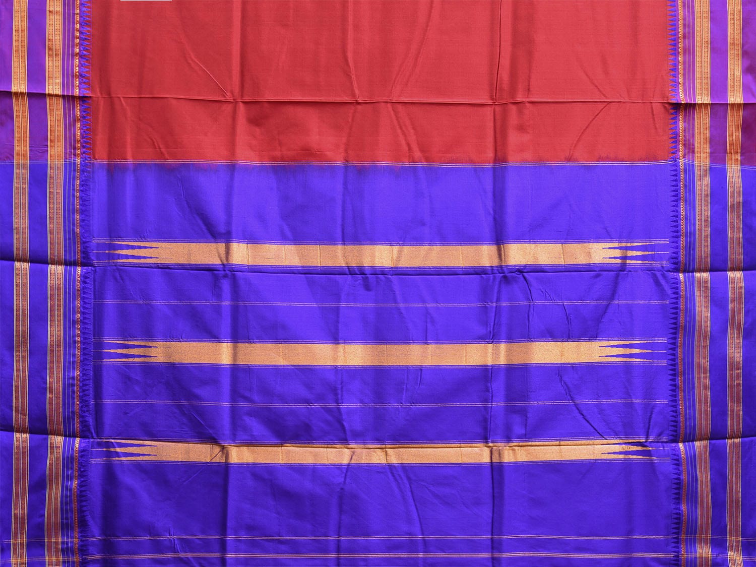 Dark Red and Dark Blue Narayanpet Silk Handloom Plain Saree with Contrast Pallu Design No Blouse np1062