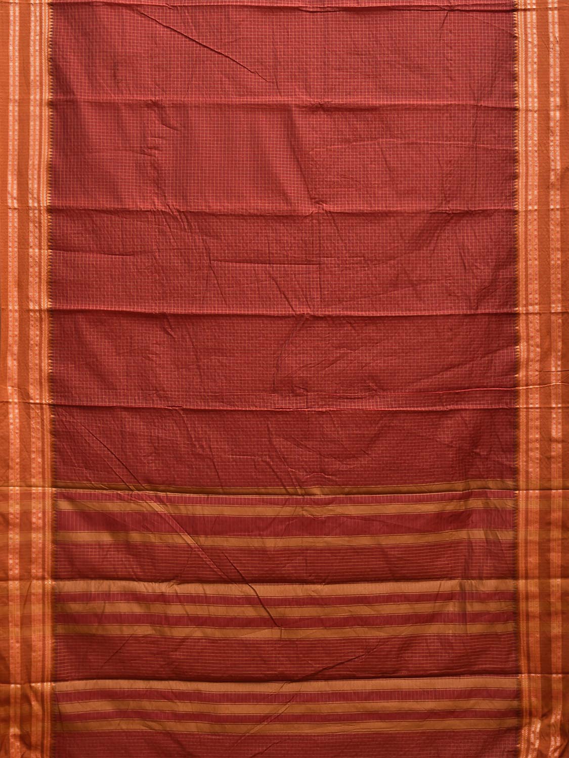 Dark Red and Fawn Bamboo Cotton Saree with Checks Design No Blouse bc0691