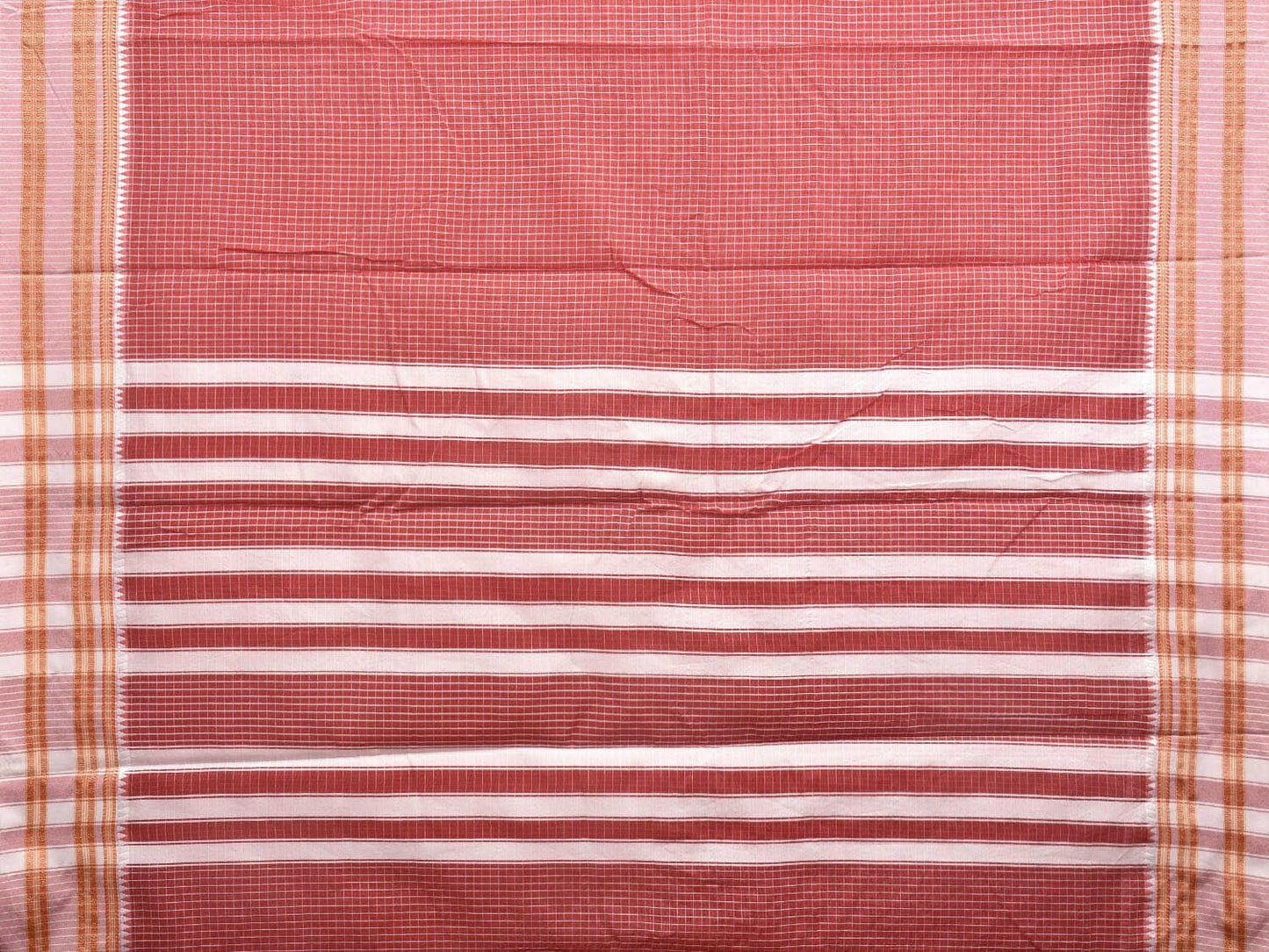 Dark Red and White Bamboo Cotton Saree with Checks Design No Blouse bc0389