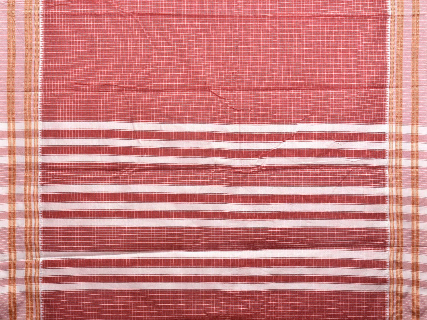 Dark Red and White Bamboo Cotton Saree with Checks Design No Blouse bc0389