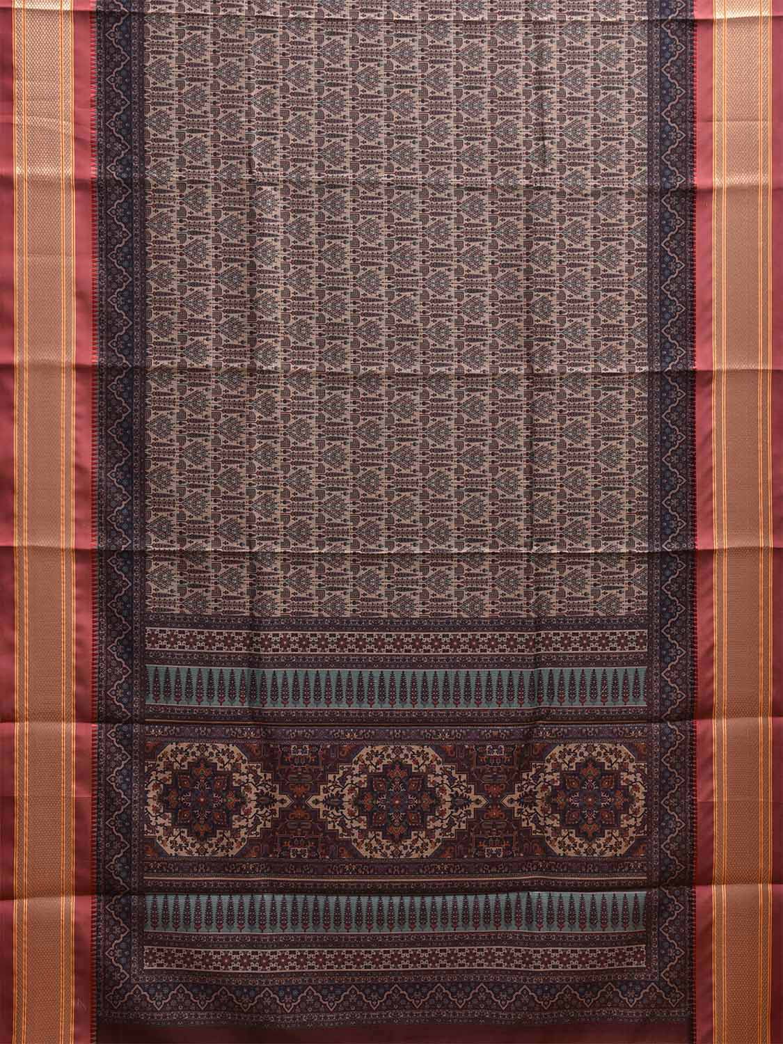 Dark Red Bamboo Cotton Saree with All Over Digital Print Design bc0790