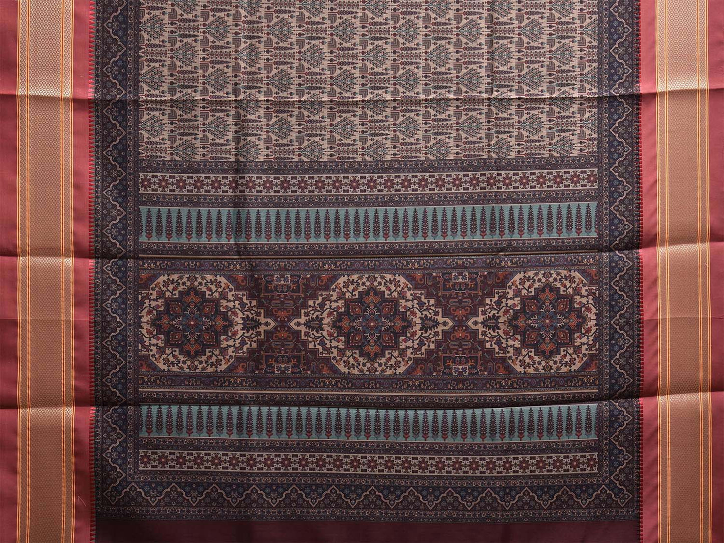 Dark Red Bamboo Cotton Saree with All Over Digital Print Design bc0790