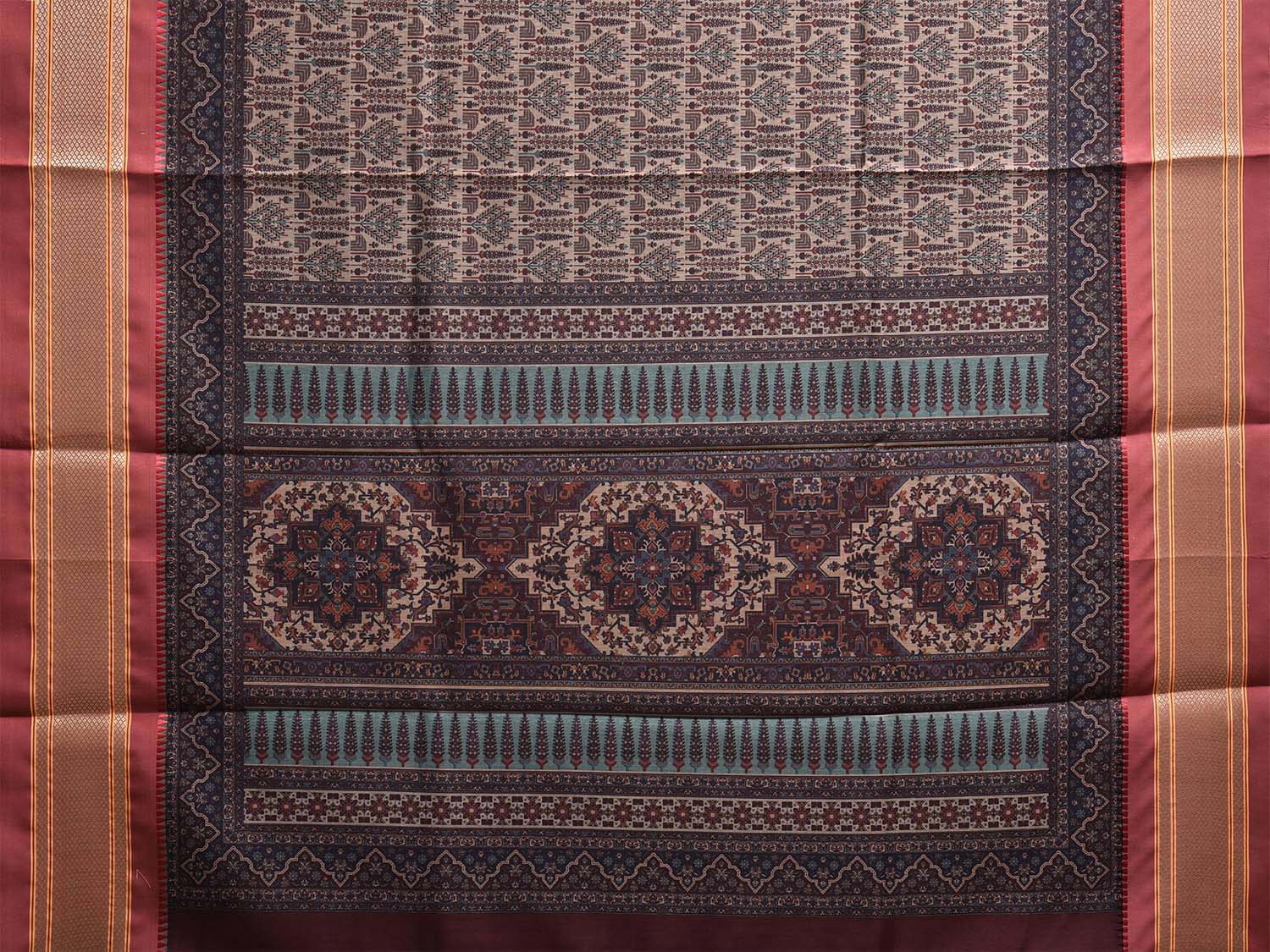 Dark Red Bamboo Cotton Saree with All Over Digital Print Design bc0790