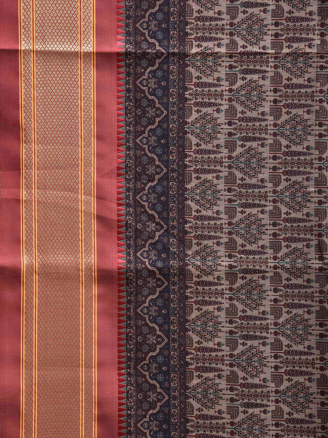 Dark Red Bamboo Cotton Saree with All Over Digital Print Design bc0790