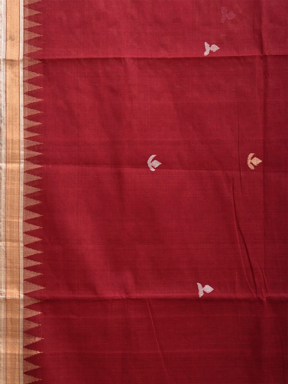 Dark Red Khadi Cotton Handloom Saree with Floral Pallu Design kh0694