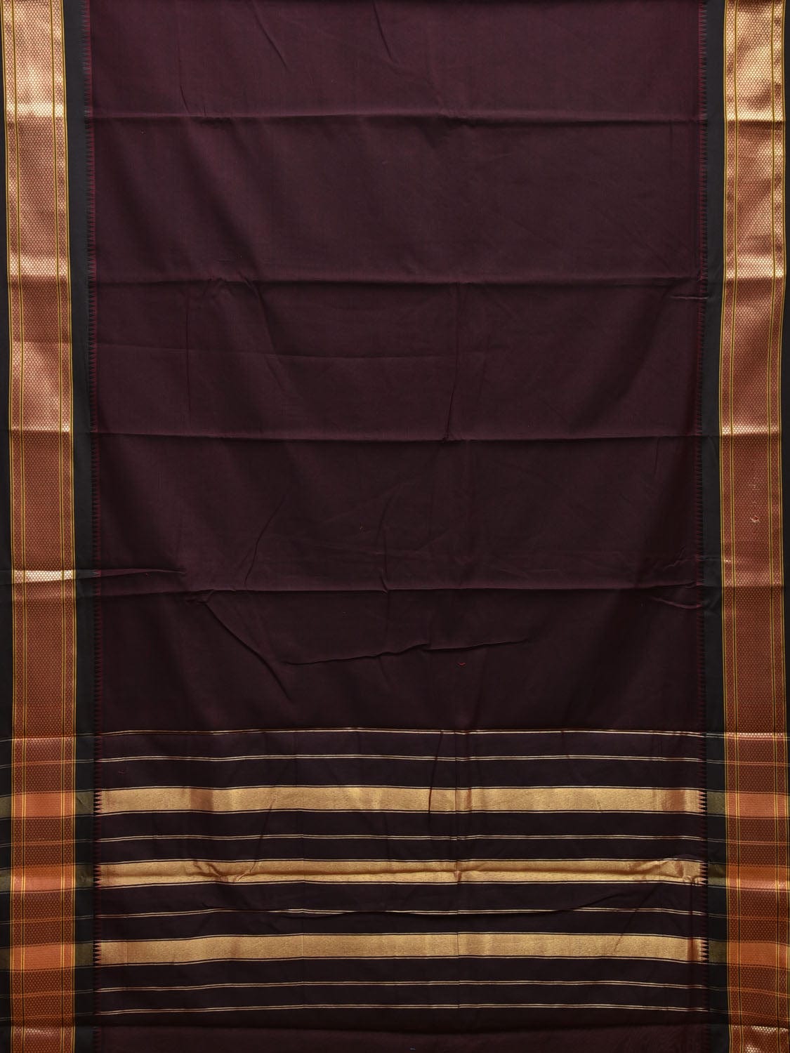 Dark Wine and Black Bamboo Cotton Plain Saree with Contrast Pallu Design No Blouse bc0619