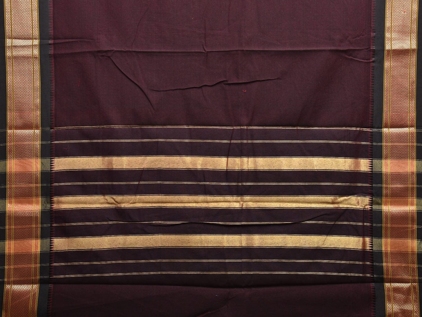 Dark Wine and Black Bamboo Cotton Plain Saree with Contrast Pallu Design No Blouse bc0619